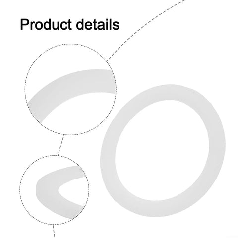 Close-up view of white Silicone Gasket Seal For Coffee And Espresso Moka Pot Stove Top O Ring Replacement with inner diameters 39-73mm.