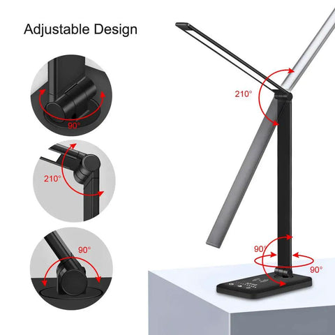 Adjustable angles of Go-To Multifunctional LED Desk Lamp With USB Charging Port, Five Lighting Modes And Auto Timer, 8W office light.