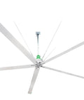 20 Foot HVLS Ceiling Fan With Brushless Motor And Built In Inverter Remote, overhead view showing sleek blades and robust design.