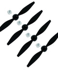 Four Pack RC Airplane Propellers Compatible With TR-C285G RC Plane And TR-C385 Four Channel RC Aircraft Including Spare Propellers, Savers And Adapters, showing four black propellers with savers and adapters