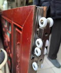 Heavy Duty Sliding Barn Door Hardware Track Kit Exterior With Low Profile Pocket Door Rail For One Pivot, close-up view