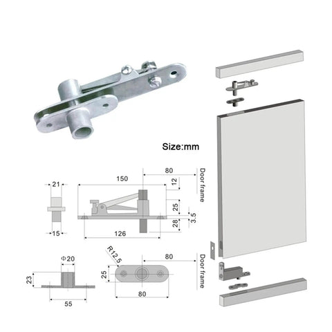 Heavy Duty Two Pack Door Pivot Hinges With Slick Invisible Hidden Design And Dead On Auto Soft Close Mechanics For Game Changing Up Down Cabinet Alignments diagram showing dimensions and hinge details.