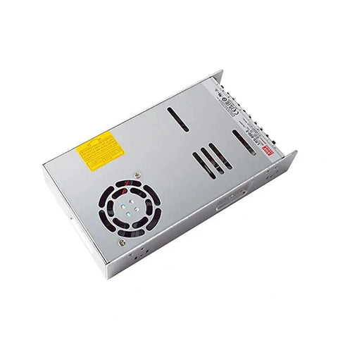 Industrial Workhorse 5V 100A 500W Switching Power Supply 1U Low Profile with built-in cooling fan and metal casing.
