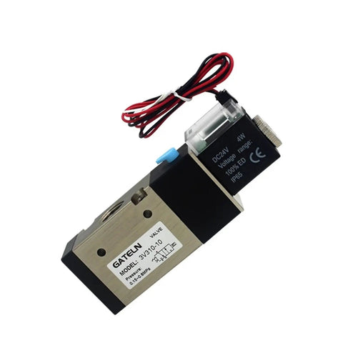 Solid DC12V Solenoid Valve For Pneumatic Systems With 6mm Fittings showing brass and plastic components for automation use.