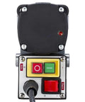 Control panel of Badass Low Profile Magnetic Drill Press with operational buttons for motor and magnet.