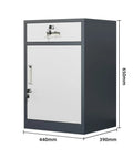 Metal Office Storage Cabinet With Lockable Filing Drawers And Adjustable Shelves, Mobile Under Desk Cabinet In Blue, dimensions shown
