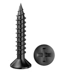 M3.5 Black Flat Head Wood Screws Featuring Phillips Drive for quick furniture fixups and woodworking builds, self tapping steel.