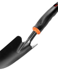 Heavy Duty Garden Trowel With Ergonomic Non Slip Grip Rust Resistant Finish for planting, black steel blade with orange accent