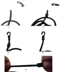 Heavy Duty One Quarter Inch By Twenty Five Feet Elastic Bungee Cord for kayaks, showing black cord with hooks and close-up detail.