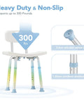 Adjustable Bathtub Shower Chair With Removable Back No Fuss Tool Free Assembly Anti Slip Bath Stool Fits Up To 300 Lbs Perfect For Seniors Elderly Handicap And Disabled Easy Height Range 15.5 To 19.5 Inches with heavy duty non-slip features and 300 lbs support