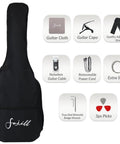 Accessories for Cool Shape 4 String Electric Bass Guitar Kit With 20W Amplifier For Beginners, including bag, picks, straps.