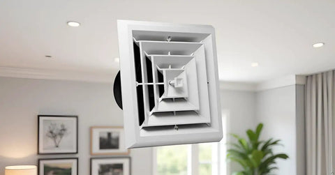 Plastic Ceiling Diffuser With Integrated Ceiling Box For Quick One Man Install 8x8 4 Way Grille Damper For HVAC In Home And Light Commercial Spaces Easy Install In Any Ceiling Residential Or Office Use