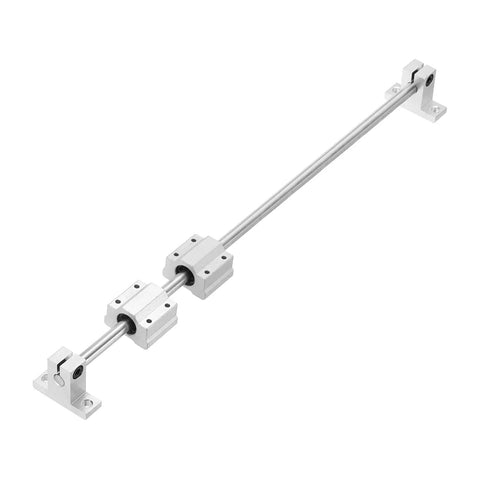 Two Pack 8mm By 500mm Linear Motion Rail Kit With Four SCS8UU Bearings And Four SK8 Rail Supports For CNC Machines And 3D Printers Smooth Glide And Durable Silver, silver shaft with bearing blocks