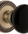 Newport Rosette Privacy Knob Set With Coventry Knob, 2.75 Inch Backset in Vintage Brass Finish, solid brass construction visible