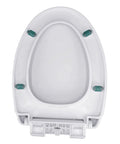 Silent Soft Close No Sweat Quick Release Oval Toilet Seat With Adjustable Zinc Hinge features an oval shape with zinc hinges.