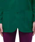 Pro Approved Unisex Lab Coat For Healthcare Crew featuring dual patch pockets in classic hunter green with a 31 inch back hem.