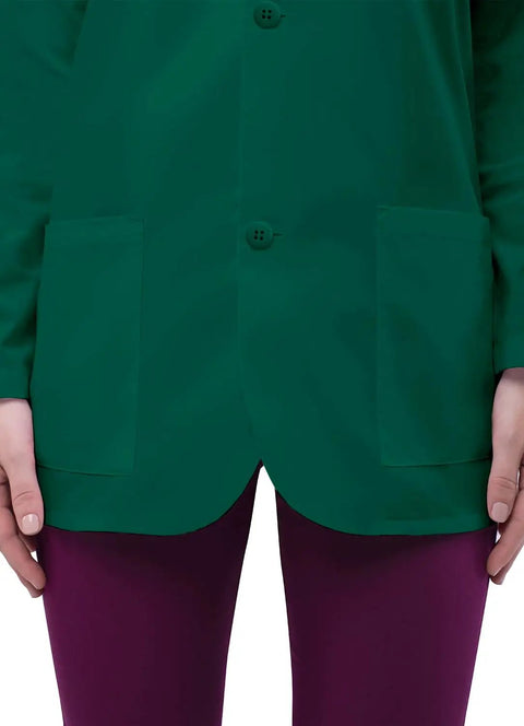 Pro Approved Unisex Lab Coat For Healthcare Crew featuring dual patch pockets in classic hunter green with a 31 inch back hem.