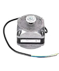 Sturdy Industrial Fan Motor With High Temp Cooling That Handles 105 C Heat, Offers Efficient Dual Power At 70 Or 18 Watts. Silver motor with wires.