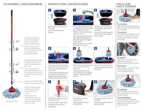 Assembly instructions for RinseClean Spin Mop And Bucket System For Clean Water Mopping Lets You Clean With Clean Water From Start To Finish Removes 99 Percent Of Bacteria With Just Water Built In Foot Pedal For Hands Free Wringer And Easy Rinse.