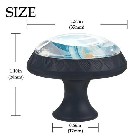 4 Pack Blue Marble Texture Round Cabinet Knobs, 1.37 Inch Drawer Pulls For Kitchen Cabinets Dressers And Closets, showing dimensions.