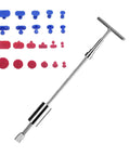 DIY Auto Body Dent Repair Kit with glue tabs and slide hammer, featuring bridge puller, dent lifter, and suction cup tools.