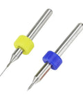 Close-up of two PCB Drill Bit Set 0.6-1.5mm Mini Twist Bits for Circuit Boards, with colored holders, ideal for precise hobby electronics.