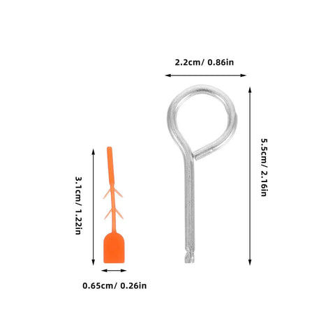 30 Pack Fire Extinguisher Replacement Seals With Tamper Proof Security Pins, showing a metal pin and orange locking seal for safety maintenance.