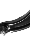 Black front lower control arm with ball joint, close-up view, automotive suspension component