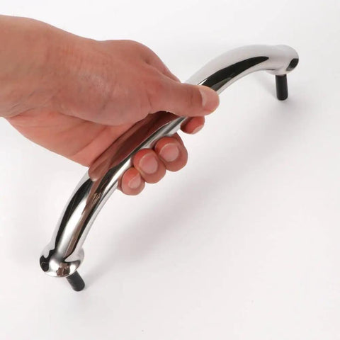 Hand gripping the smooth polished Rock Solid 9 Inch 304 Stainless Steel Grab Bar Set for safety use at home or yacht.