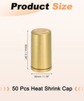 Top Shelf PVC Heat Shrink Bottle Caps Gold 30X60mm Size 50 Pack showing dimensions of 30mm x 60mm for sealing wine bottles.