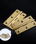 Four Pack Heavy Duty Solid Brass Butt Hinges For Cabinet Doors And Furniture With Rich Gold Finish and screws for easy installation.