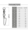 Beefy Snap Swivels With Ball Bearing Free Rotation Black Nickel Barrel Swivels For Saltwater And Freshwater Fishing Copper Body Stainless Steel Safety Snap Size Five 20 Pcs size chart