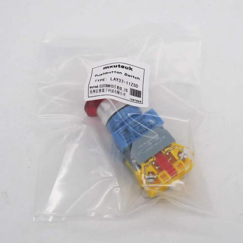 Heavy Duty 22mm LED Emergency Stop Push Button Switch With 1 NC 1 NO Contacts And 6 Terminals 110 120V in packaging