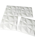 12 Pack 3D Diamond Wall Panels 19.7x19.7 Inches PVC Snow White Finish showing geometric design with four panels displayed