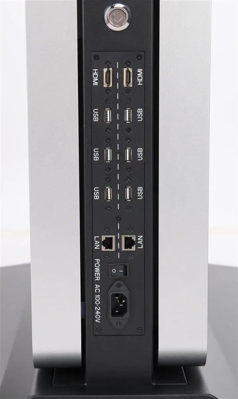 Heavy Duty 43 Inch Dual Sided Touchscreen Kiosk with multiple USB and HDMI ports for connectivity options.