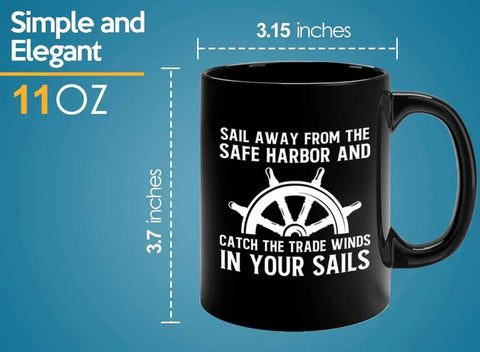 11oz Black Dope Ocean Vibe Coffee Mug For Sailors And Fishermen Funny Shipman Captain Navigator Gift, nautical design, side view.
