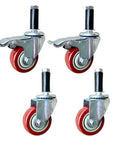 Heavy Hitters Set Of 4 Swivel Casters Featuring Silent PU Nylon Wheels M12 X 60MM Lead Screw 360KG Load Capacity image of red and silver polyurethane wheels.