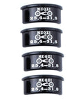 4 Pack Aluminum Alloy Bicycle Handlebar Shim Adapters Spacers 25.4mm To 31.8mm Easy Fit For MTB Road Mountain And Fixed Gear Bikes Conversion Kit Lightweight Yet Sturdy Quick Install And Fine Tune displayed in black with logo.