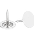 Kick Some Serious Style With These White Upholstery Tacks And Furniture Nails, 11Mm Flat Head Thumb Tacks For Sofas And Headboards, Heavy Carbon Steel Home Fixtures That Hit The Spot Every Time, shown in close-up.