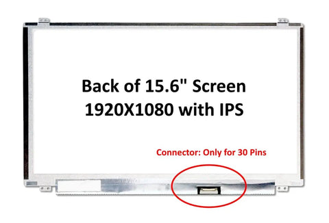 Back of 15.6 Inch FHD Laptop LCD Screen Replacement With Brackets, 1920x1080 Resolution, 30 Pin Bottom Right Connector, Matte Display