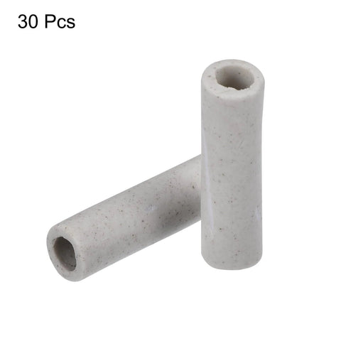 Ceramic insulated wire tubes; hollow cylinders in light gray speckled finish, 0.2x0.3x1.2 in, 30 pcs