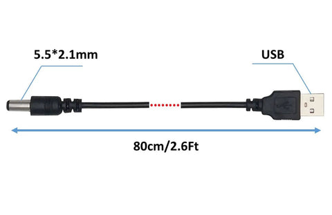 Dual 3.3V And 5V Power Supply Module For MB102 Breadboard Kit USB to 5.5x2.1mm cord, 80cm length, shown in full view