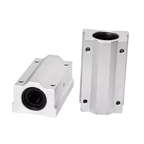 Heavy Duty Linear Motion Ball Bearing Slider Block Bushing SC20LUU Slick Rail Glide, aluminum, showing two angles for CNC machines and 3D printers.