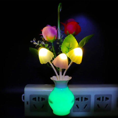 Two Pack Plug In LED Night Light With Auto Dusk To Dawn Sensor Half Watt Energy Saving Lamp Dream Nightlight Rose Flower Mushroom Lights