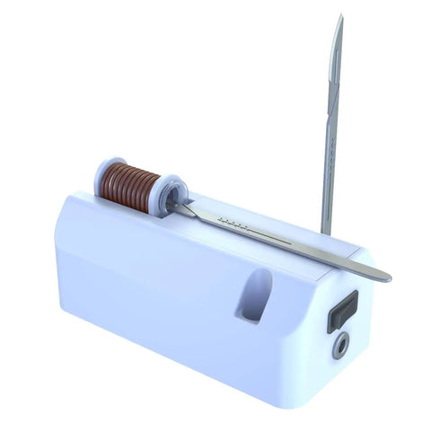 Hands Free Touchless Induction Sterilizer For Scalpels And Inoculation Loops Smart Flameless Lab Heater Built For Cleanroom Mycology Labs Zero Drama Quick Heat Solid Performer with stainless steel scalpel.
