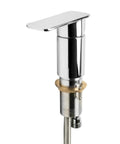 HomeStock Handheld Shower System with Solid Brass Construction and Polished Chrome Finish for Bathroom, close-up of chrome faucet handle.