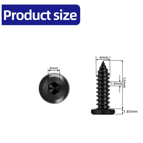 M4 x 12mm Black Self Tapping Screws 304 Stainless Steel Flat Head Hex Socket Cap Screws With Drive Bit product dimensions