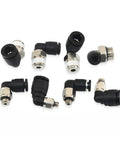 Compact L Shaped Pneumatic Elbow Fitting For Micro Systems With M3 To M6 Threads And 3 To 6 Mm Tubing 90 Degree Right Angle Connector