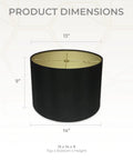 Shallow Oval Hardback Lamp Shade Top 12 By 8 Inches Bottom 14 By 10.5 Inches Height 8.5 Inches Black Silk Type Exterior With Premium Gold Lining V Notch Fitter For 6 And 8 Inch Reflector Bowls