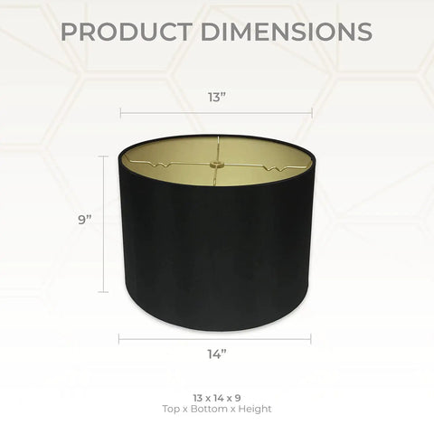 Shallow Oval Hardback Lamp Shade Top 12 By 8 Inches Bottom 14 By 10.5 Inches Height 8.5 Inches Black Silk Type Exterior With Premium Gold Lining V Notch Fitter For 6 And 8 Inch Reflector Bowls